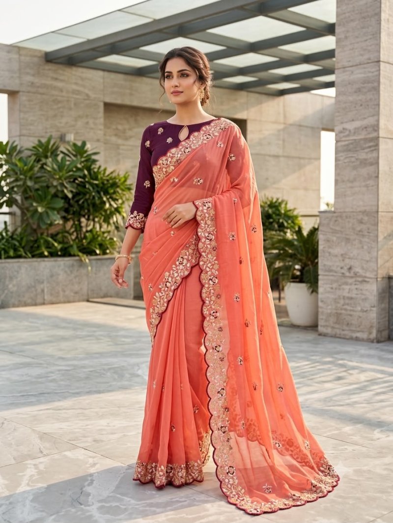 Kavya Star Georgette With Embroidery Work Saree